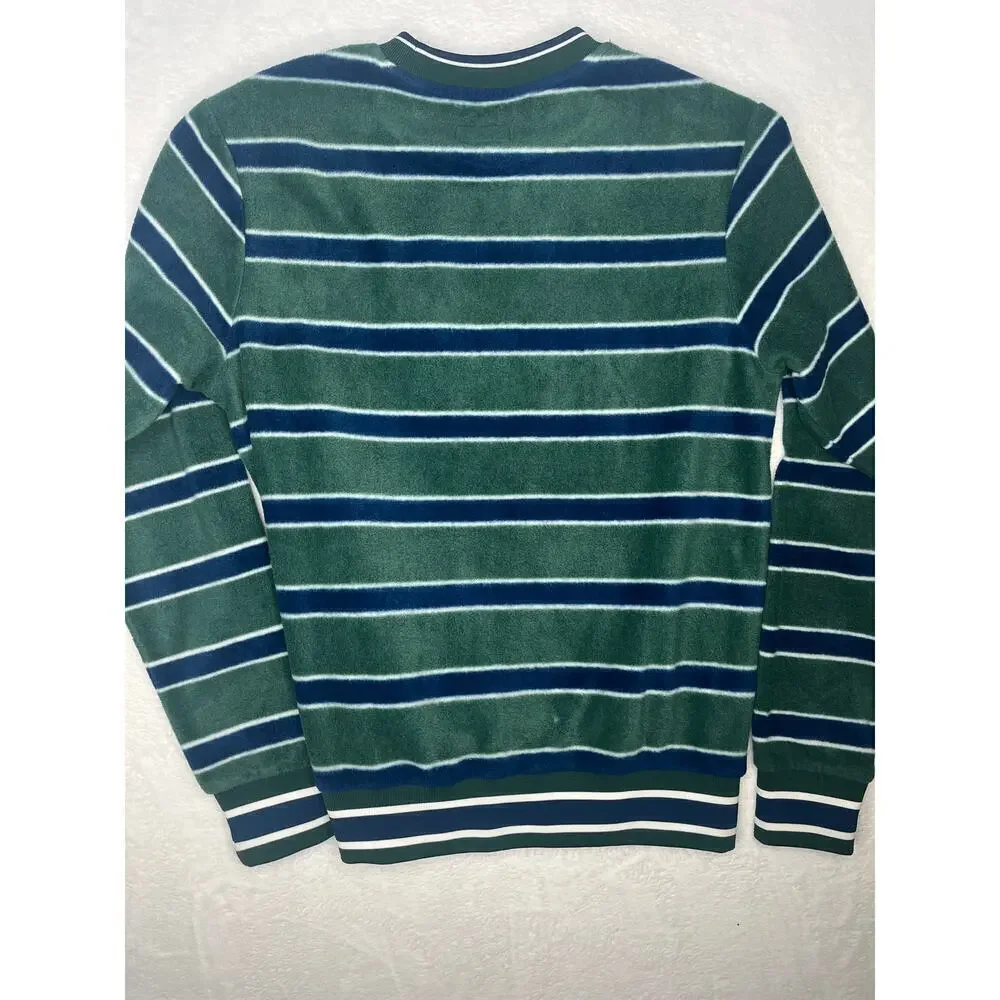 RipnDip Green Striped Long Sleeve Polar Fleece Crewneck Nermal Cat sz S Skater